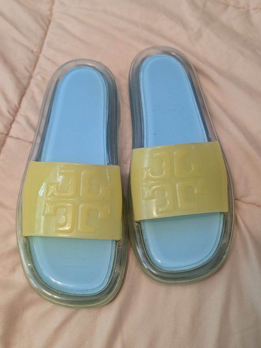 Tory Burch Blue Yellow Jelly Slide Sandals Size 8